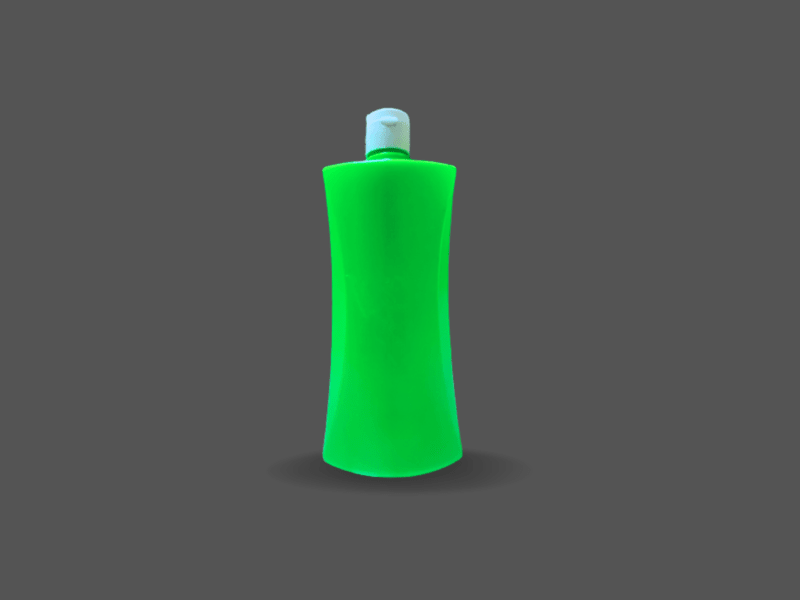 Green plastic shampoo bottle